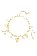Bedelarmband hartjes, kralen en parels in het goud