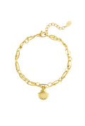 Schakelarmband goudkleurig met bedel van schelp