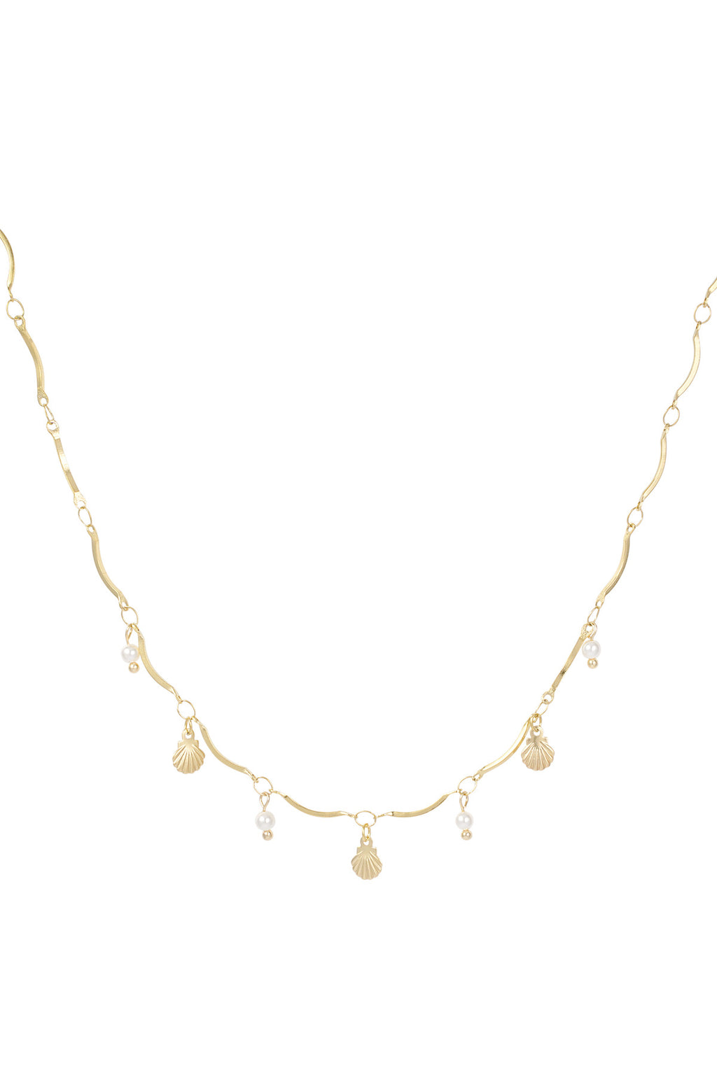 Gouden ketting met hangers van schelpen en parels waterproof