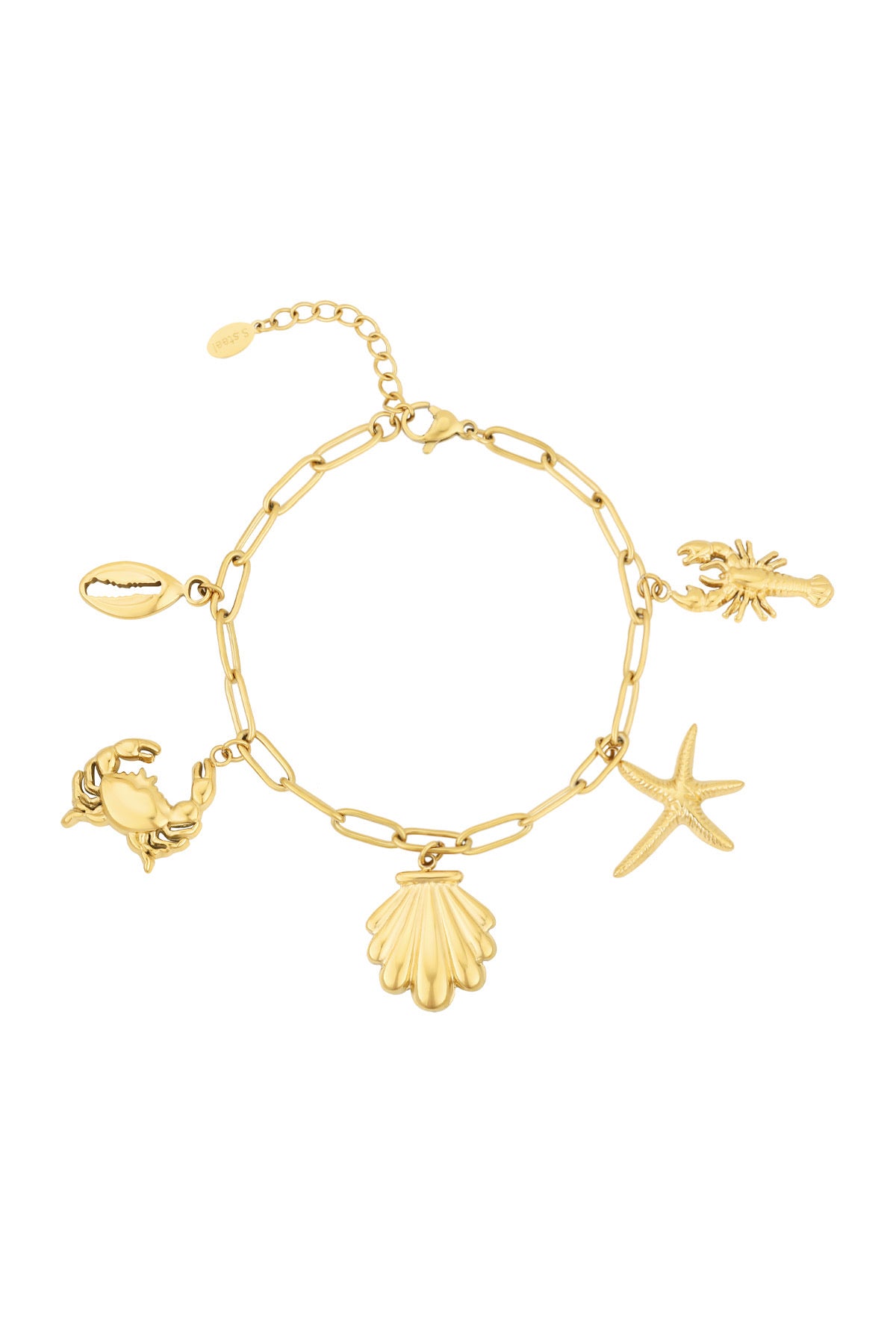 Bedelarmband met schakels en zomerse bedels in het goud