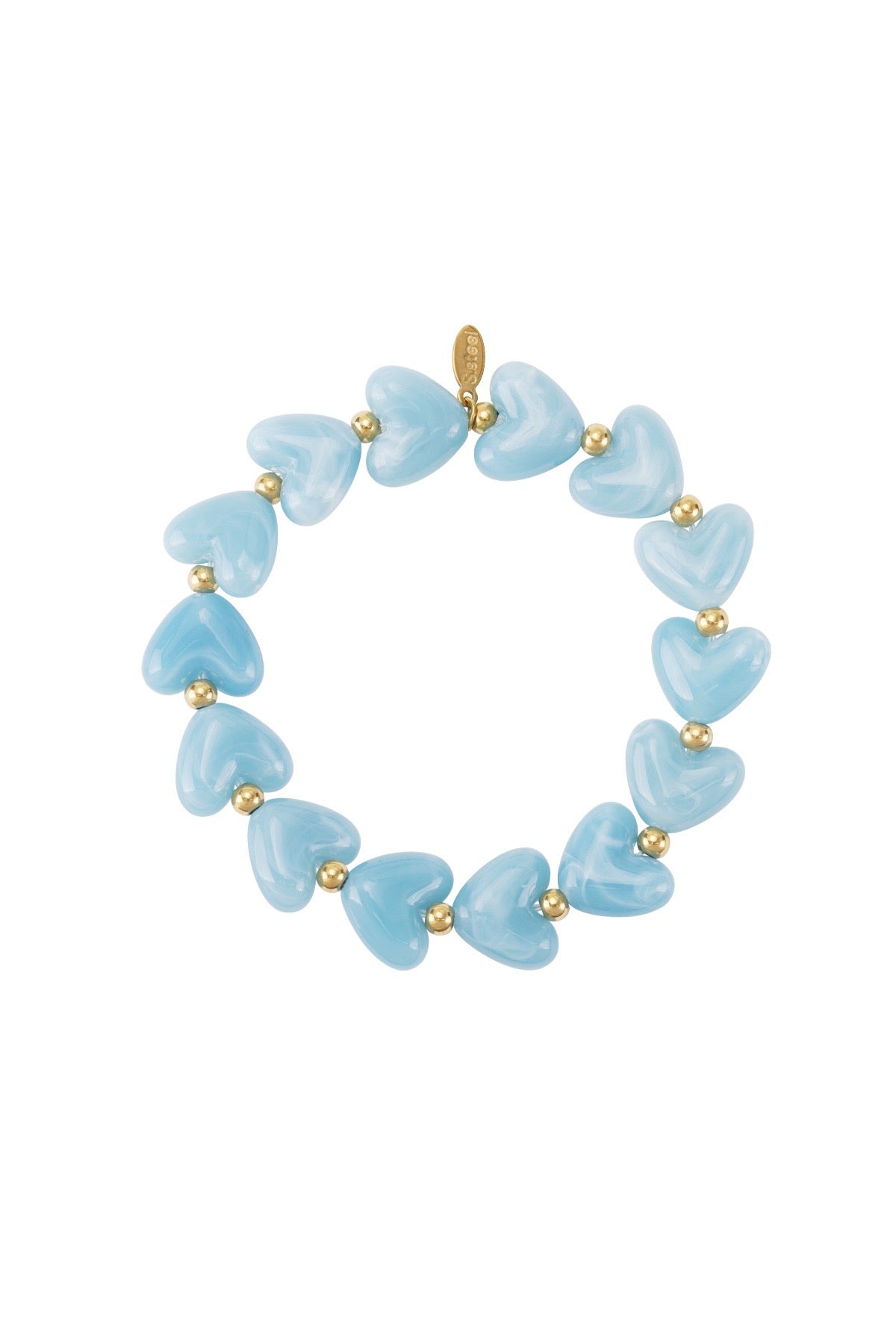 Kralen armband met hartjes in lichtblauwe kleur