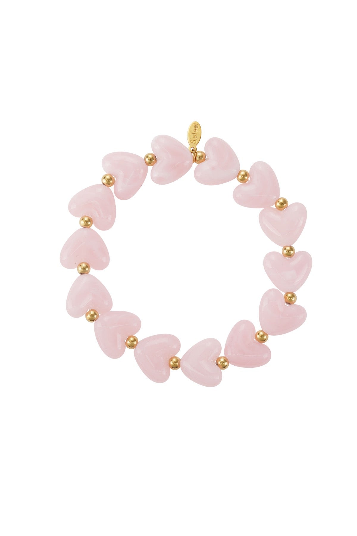 Kralenarmband met hartjes in roze kleur