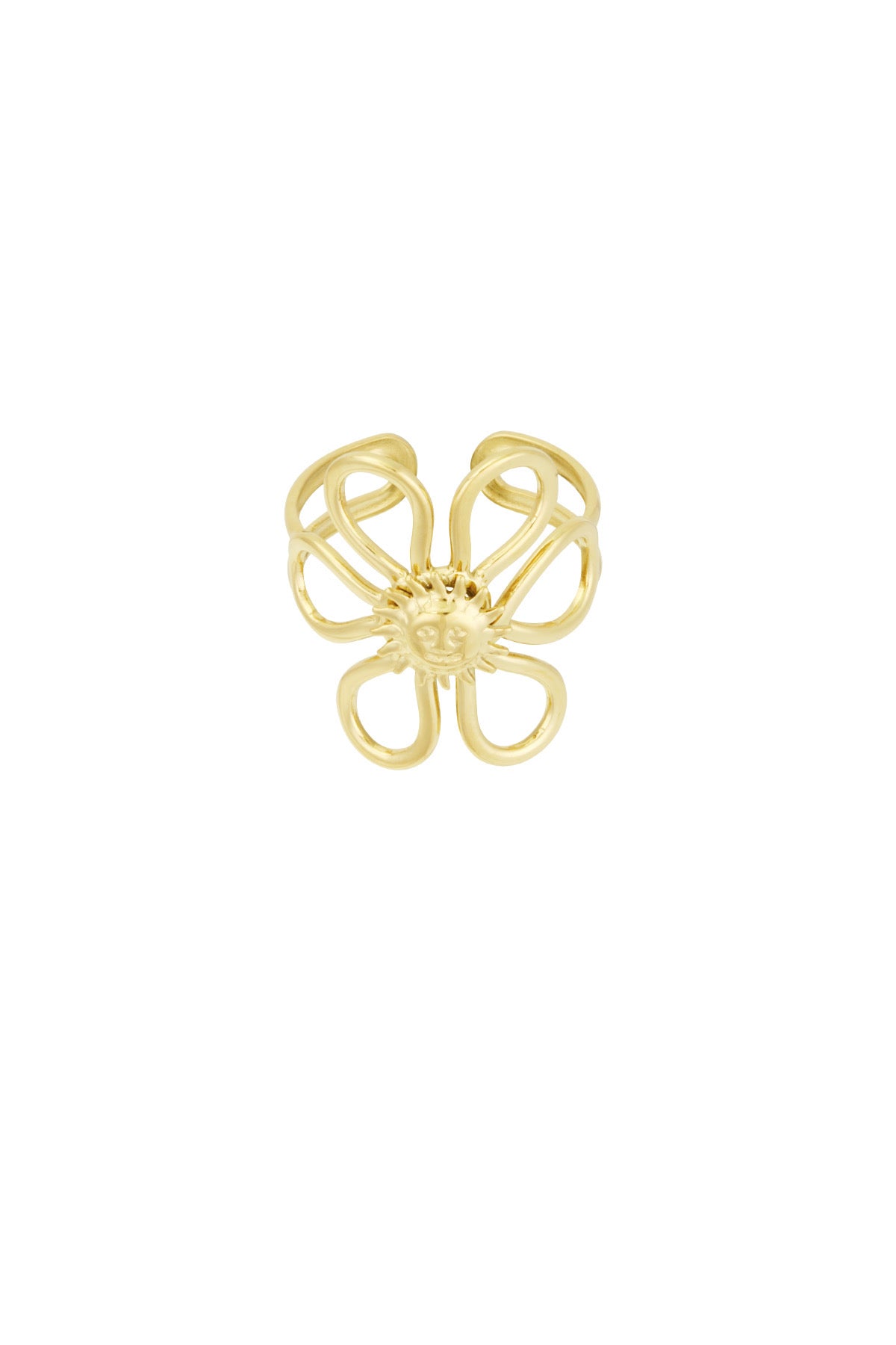 Bloemen ring met zonnetje in het goud