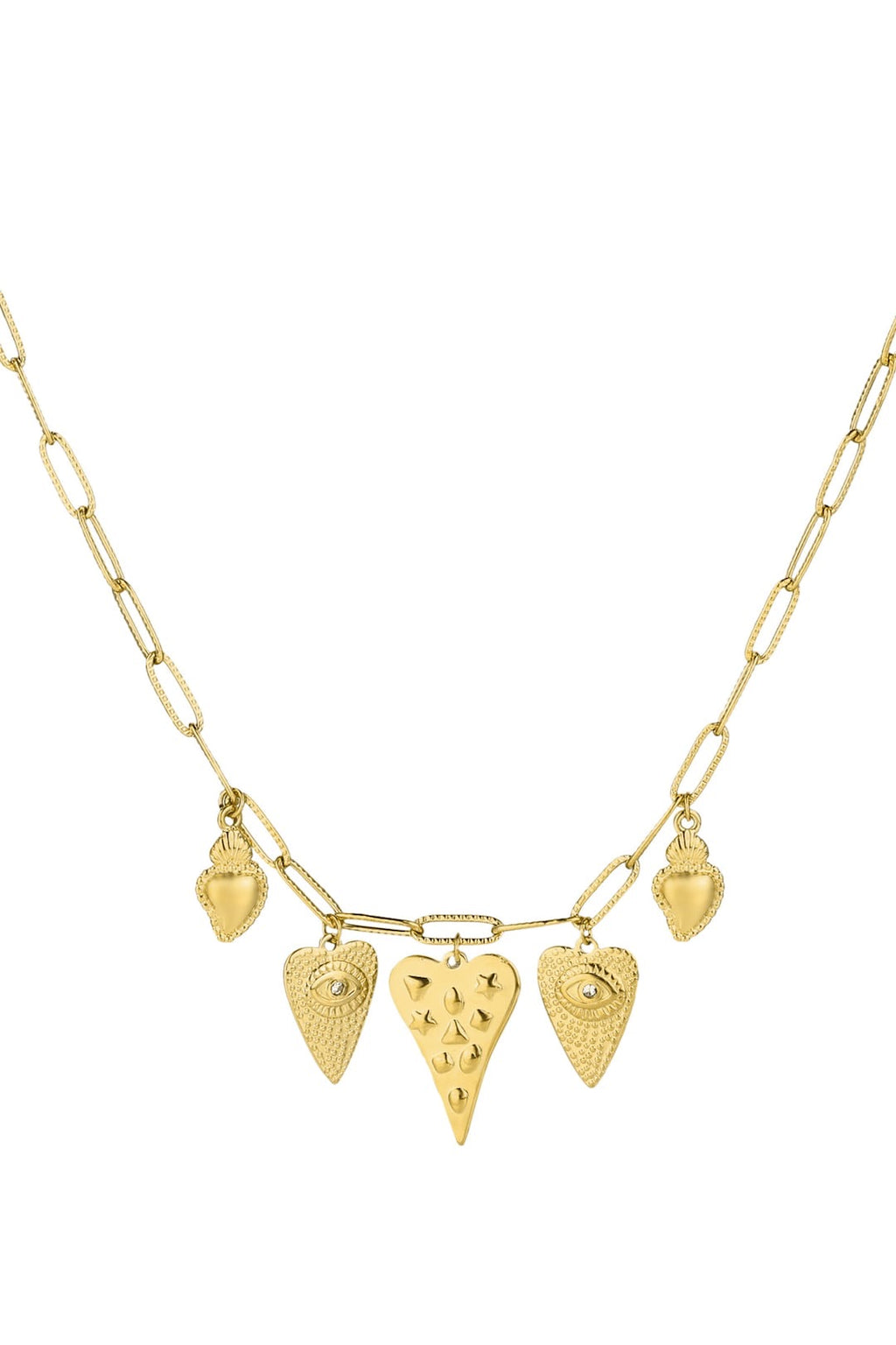Statement ketting goud met bedels van verschillende harten waterproof