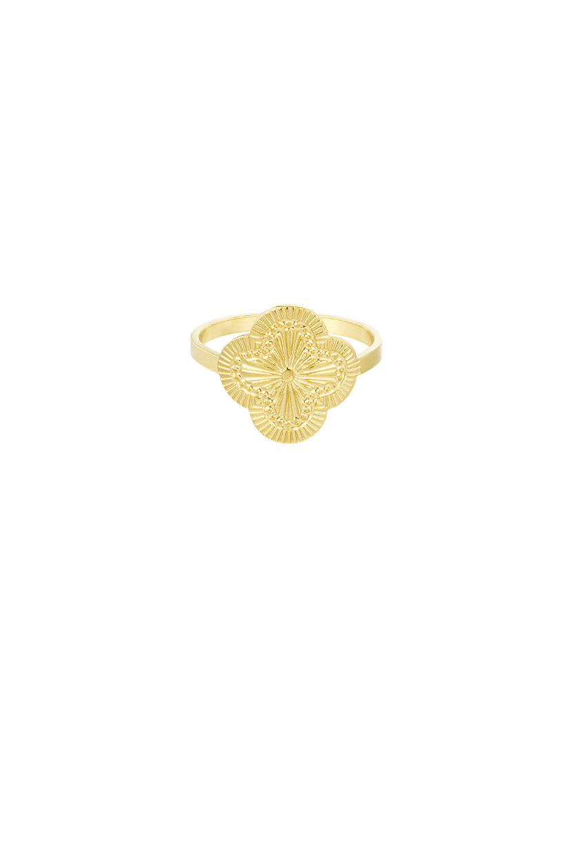 Klaver ring goud verstelbaar stainless steel