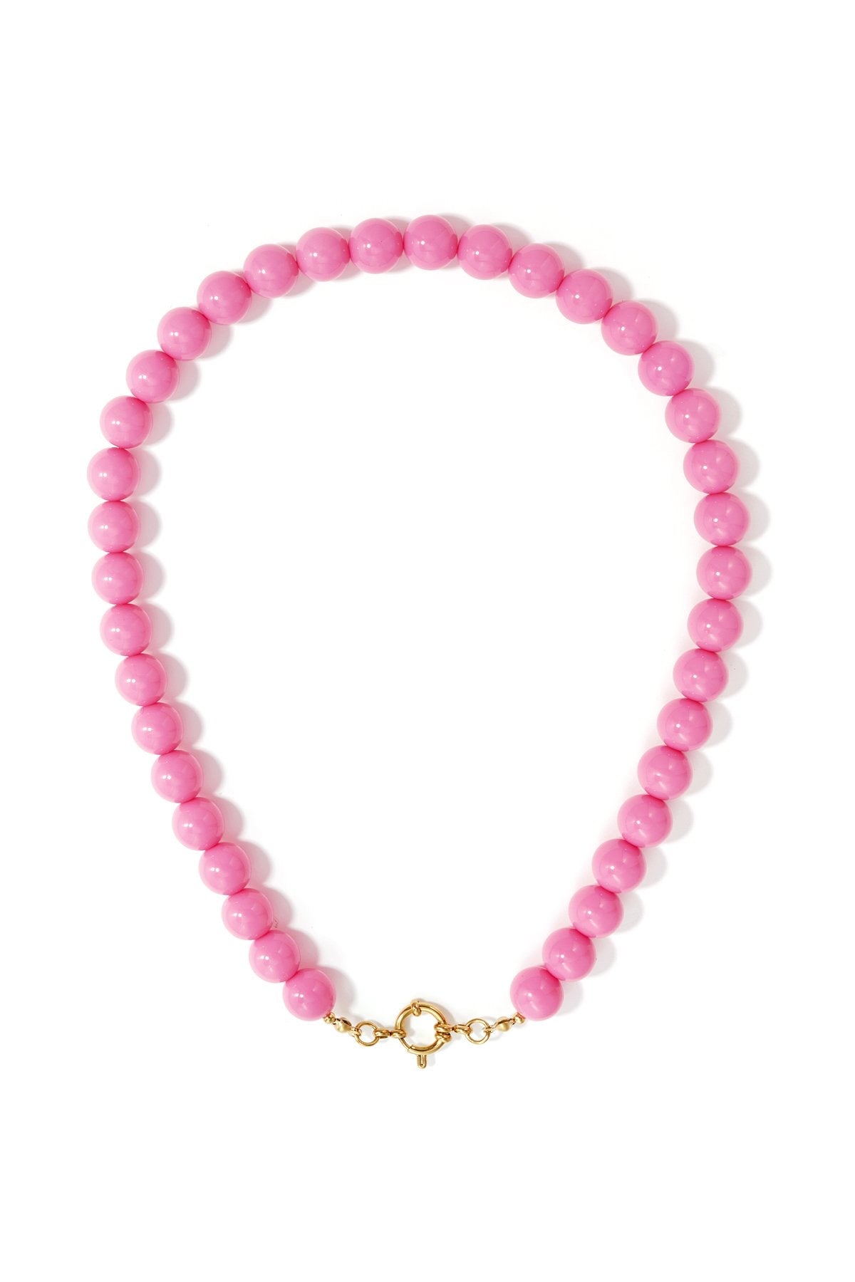 Kralenketting met middelgrote kralen en ronde gouden sluiting in het roze