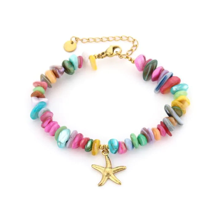 Armband met zeester bedel en multi kraaltjes in het goud