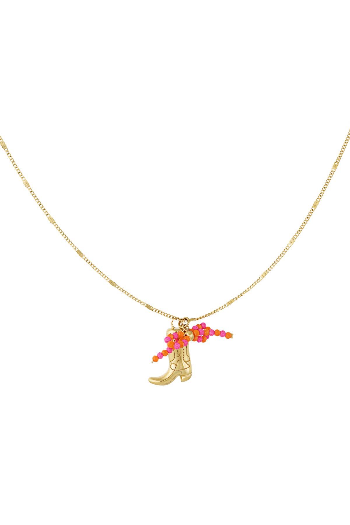 Ketting met hanger van cowboy laars en strikje goud