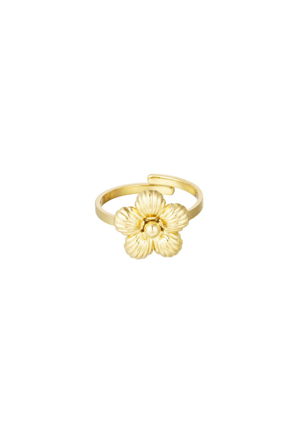 Subtiele verstelbare bloemen ring in het goud