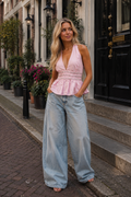 Roze haltertop met studs