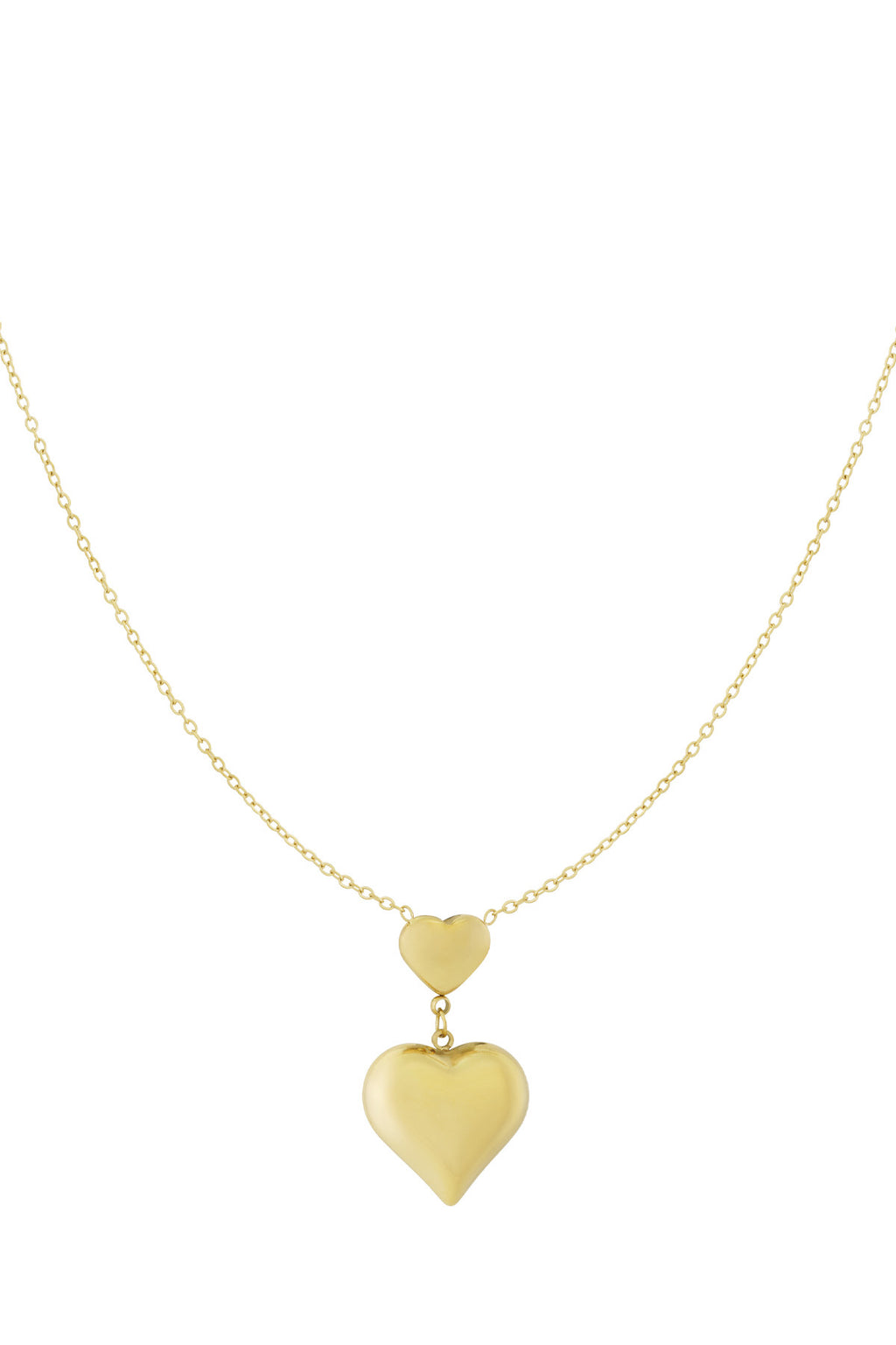 Ketting met dubbele hartjes in het goud