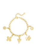 Bedelarmband goudkleurig bloemen en hart stainless steel waterproof