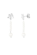 Parel oorstuds bloemen hangers zilverkleurig