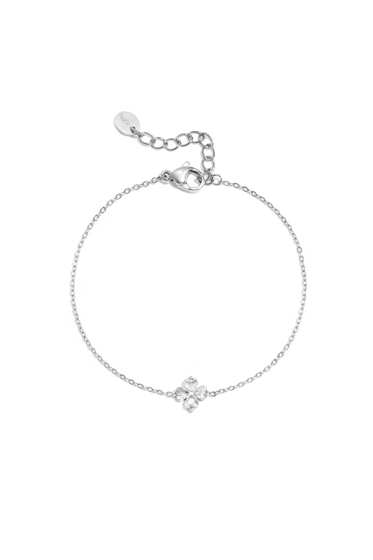 Armband met glitter klaver steentje erin in het zilver