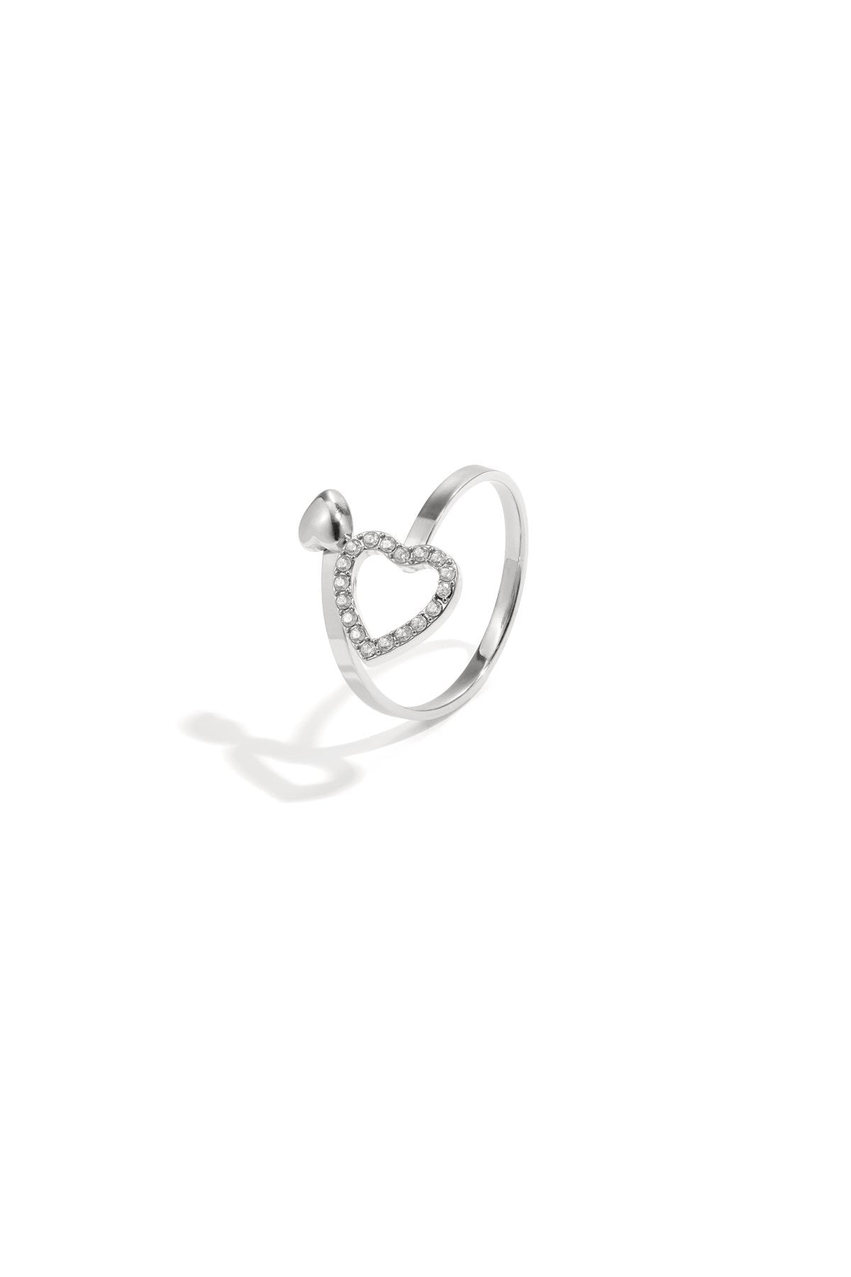 Ring met twee hartjes en diamanten steentjes zilver