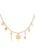 Bedelketting met klaver, hart en kralen bedels goud