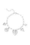 Bedelarmband met hartjes en bloemen bedels zilver