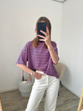 Oversized shirt met strepen in roze met navy kleur