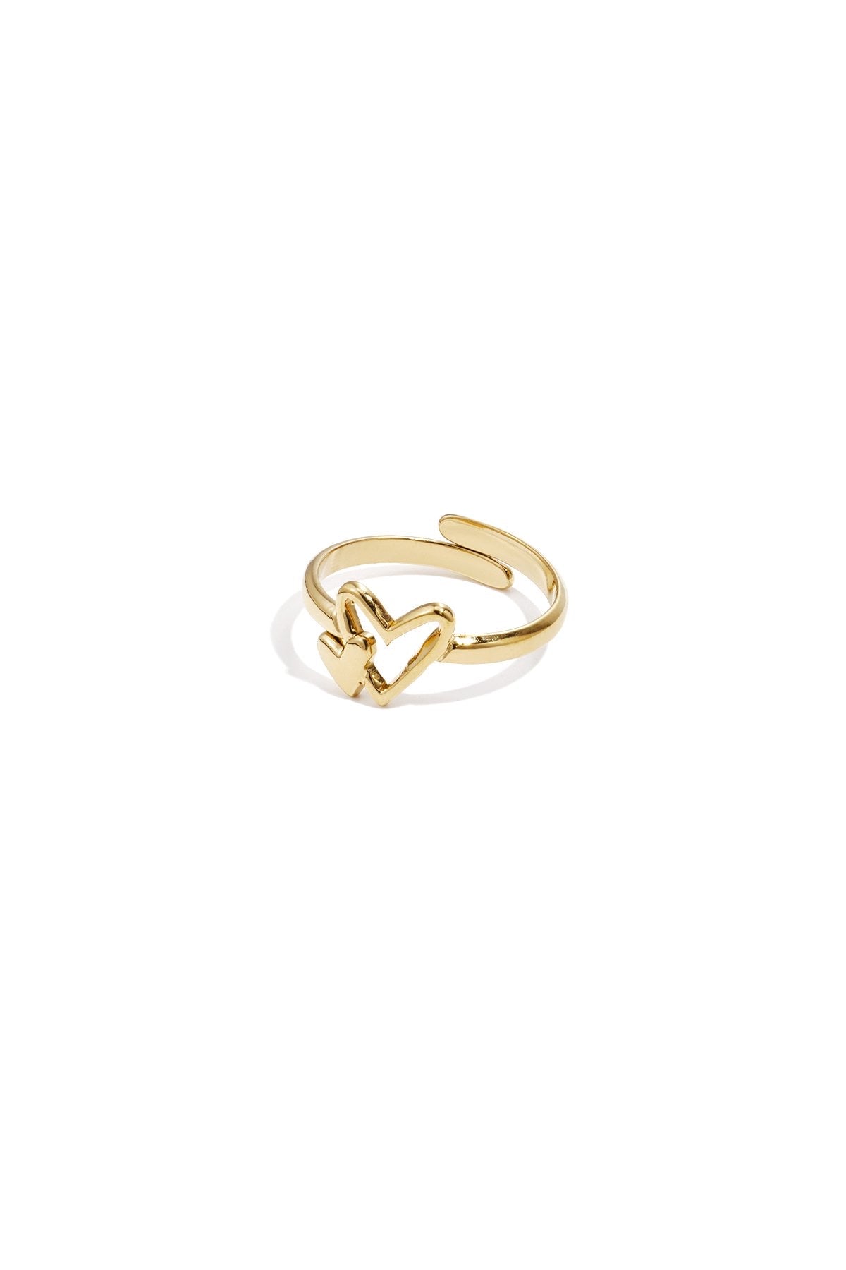 Minimalistische ring met twee hartjes in het goud