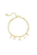 Subtiele armband met tekst "love" en glitters goudkleurig
