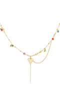 Ketting met hartjes hanger en gekleurde details in het goud