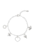Armband met fijne schakels en verschillende hartjes bedels zilver
