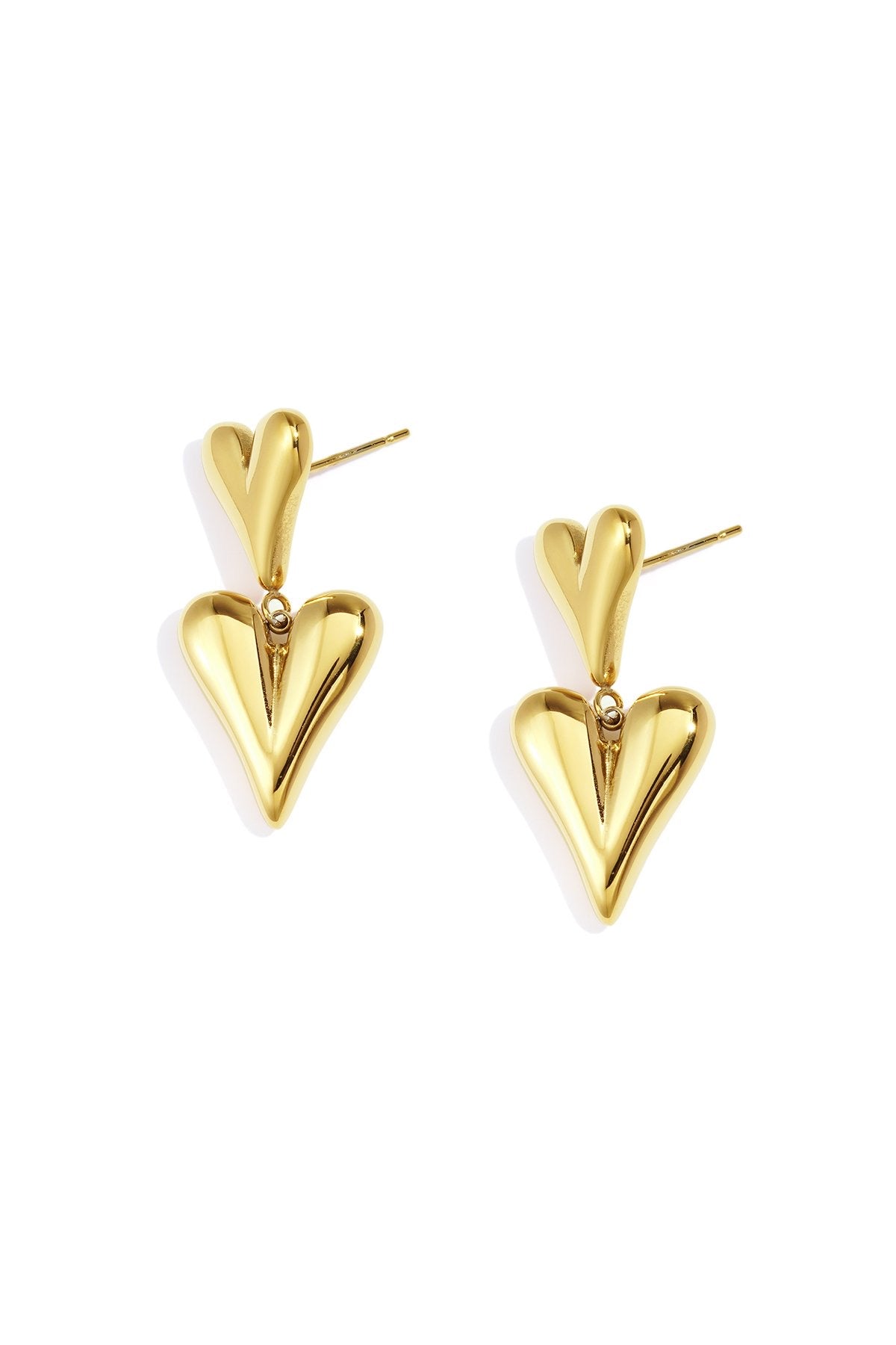 Gouden oorbellen met twee hartjes