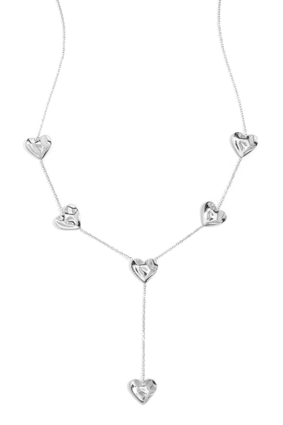 Statement lange ketting met hartjes in het zilver