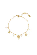 Minimalistische armband met bolletjes, parels, klavers en hartje goud