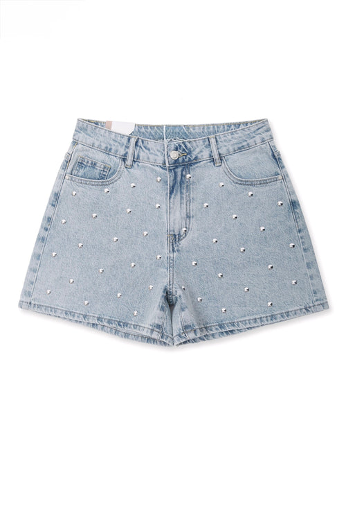 Denim stud korte broek met studs in een blauwe kleur
