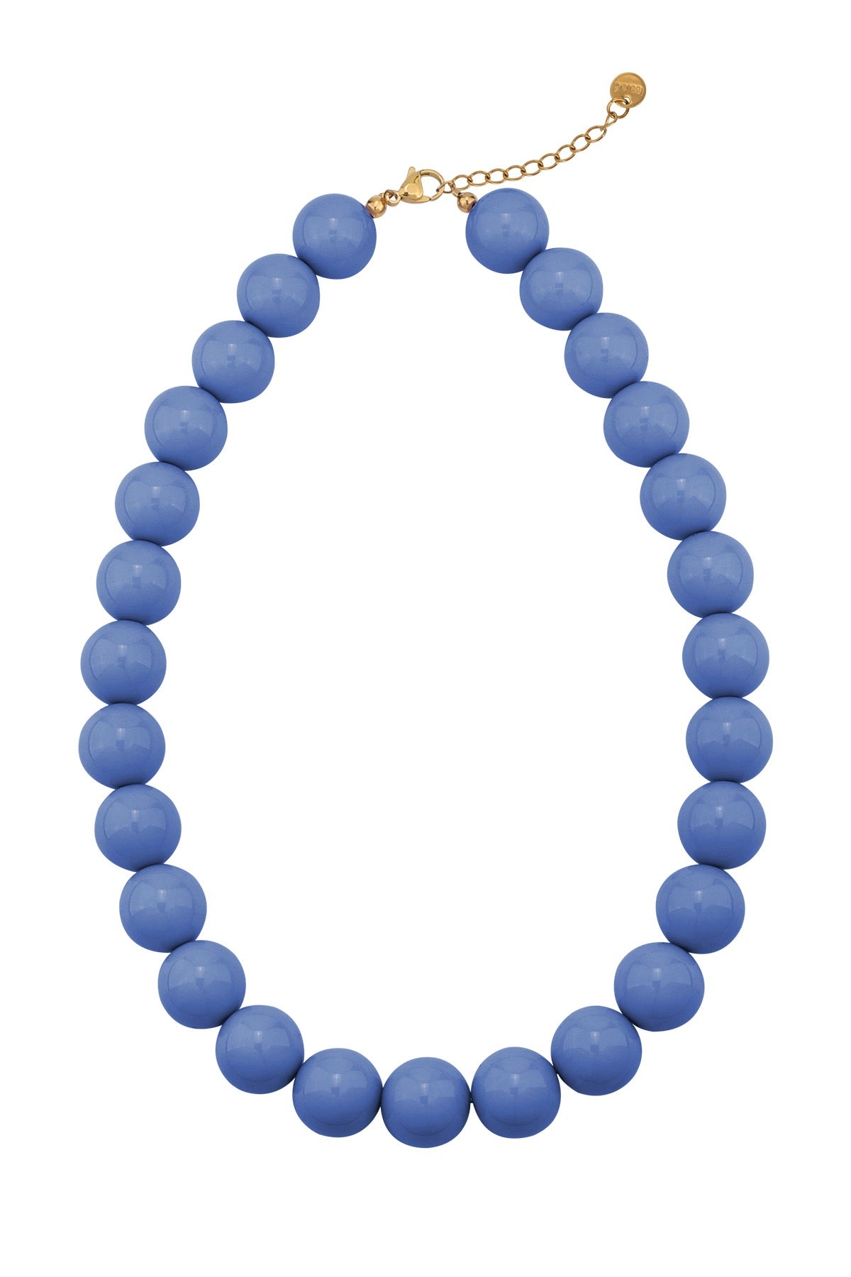 Kralenketting met grote donkerblauwe kralen en gouden sluiting