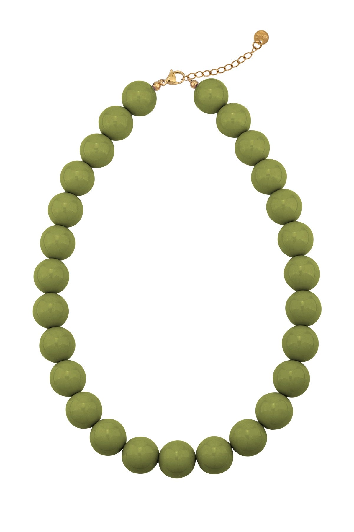 Kralenketting met grote donkergroene kralen en gouden sluiting