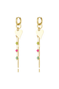 Oorbellen statement hangers met gekleurde details en harten goud