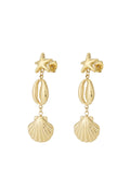 Stud oorbellen met schelpen en zeester hangers in het goud