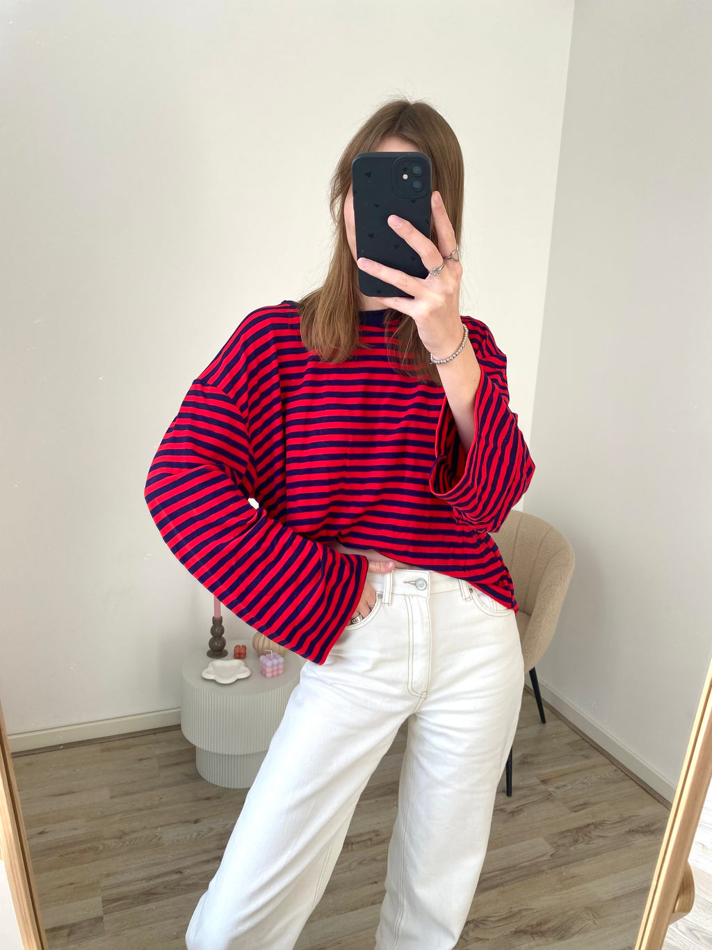 Longsleeve met strepen in rood met navy