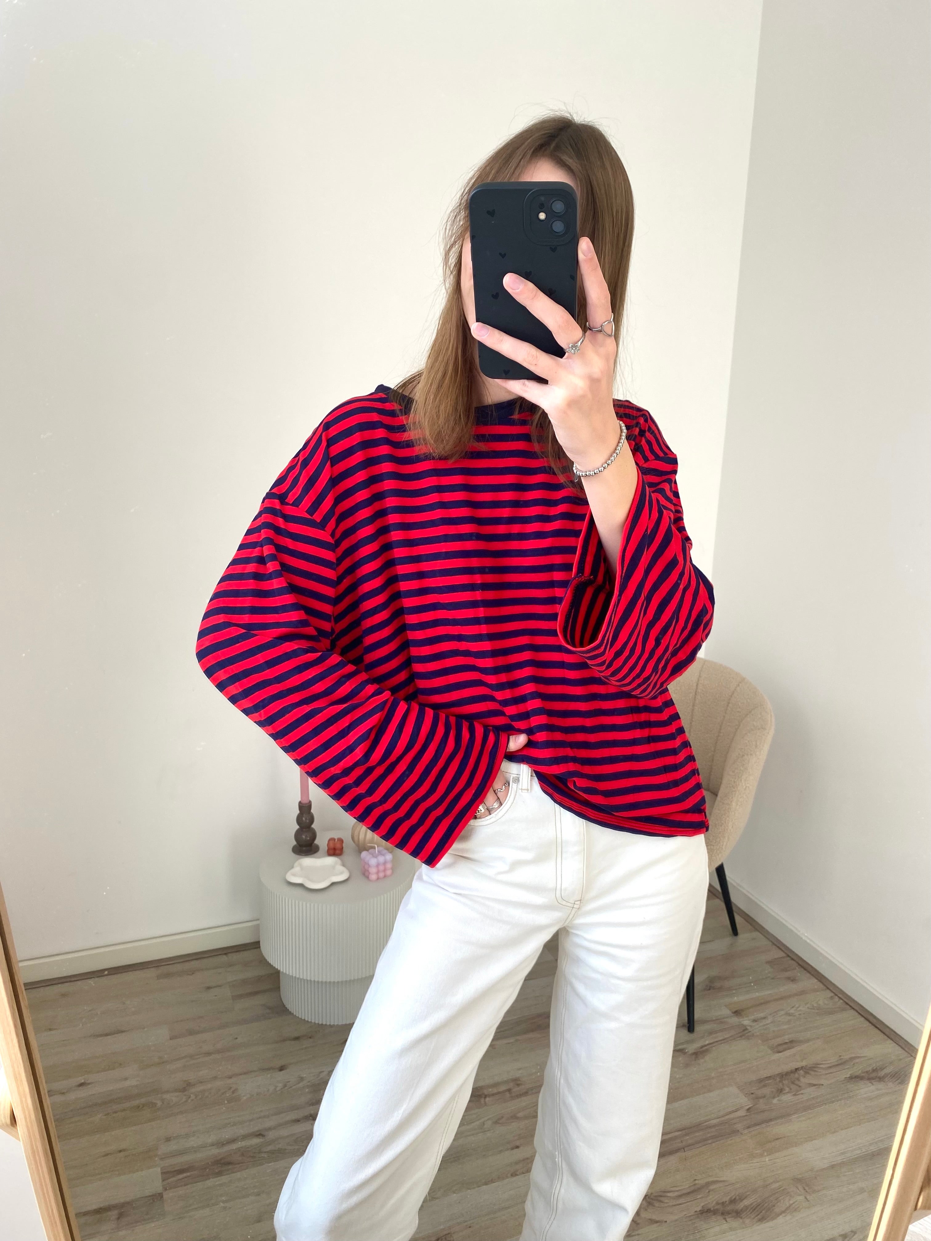 Longsleeve met strepen in rood met navy