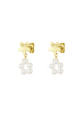 Studs van bloemetje met parels in het goud rvs
