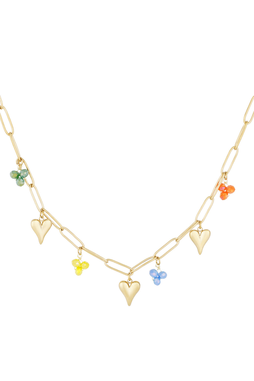 Ketting met hartjes en kralen goud