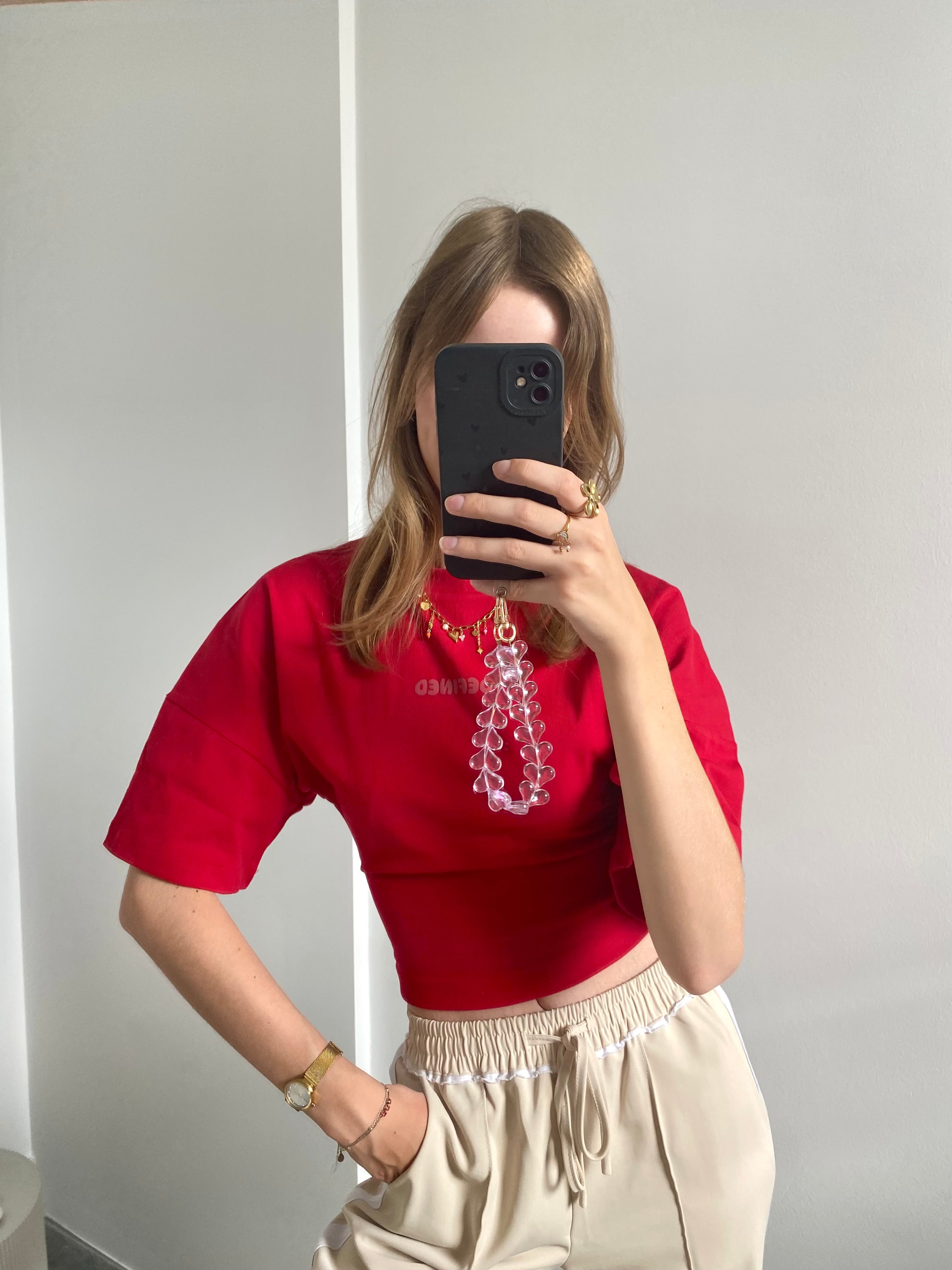 Redefined shirt korte mouw met getailleerd stuk in het rood