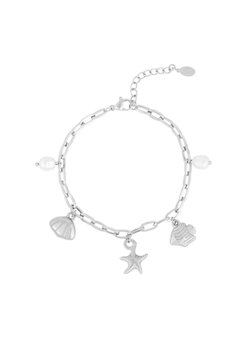 Bedelarmband met schelpen, vissen en parels zilver