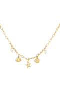 Bedelketting met bedels van schelpen, visjes en parels goud