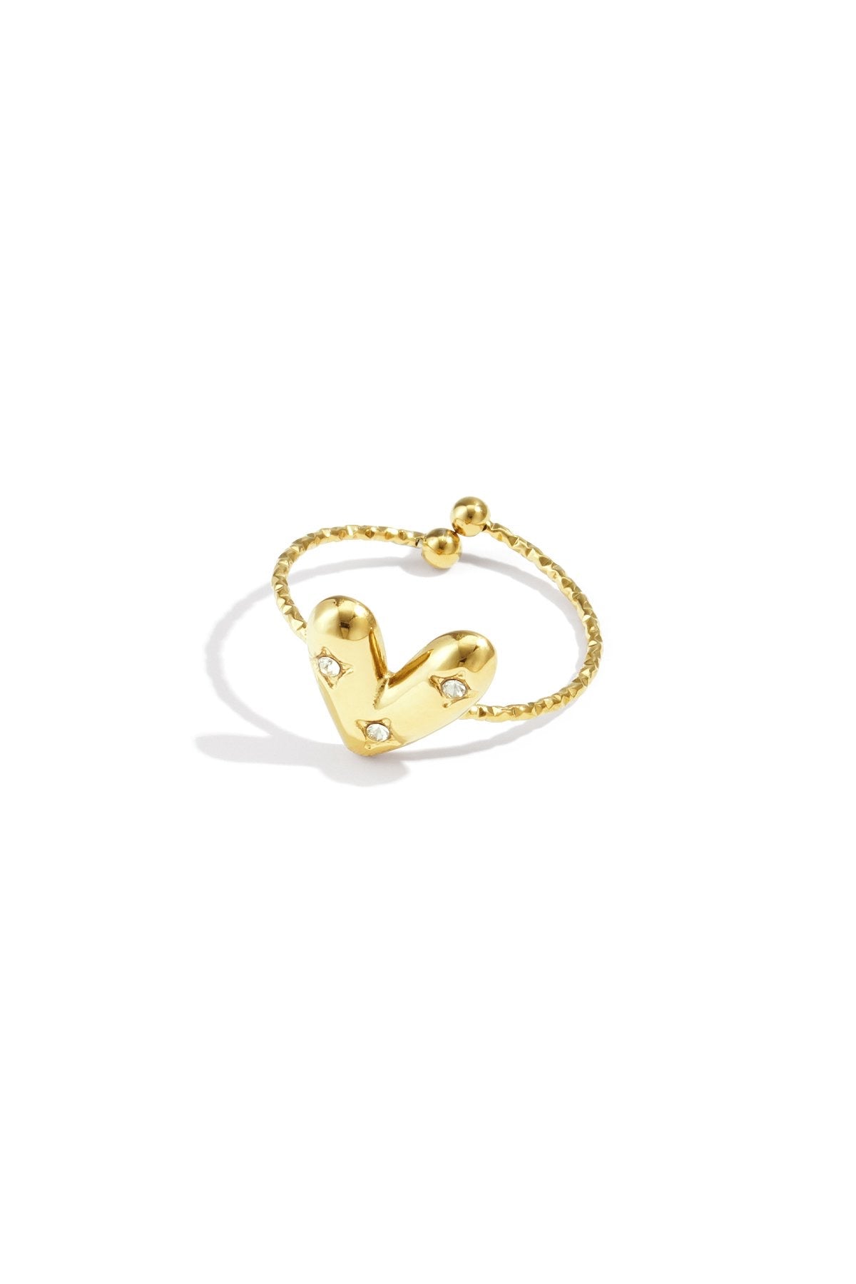 Gouden hartjes ring met glitter steentjes