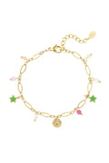 Subtiele schakelarmband gekleurde bedels goudkleurig