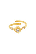 Verstelbare goudkleurige ring met witte steen van stainless steel