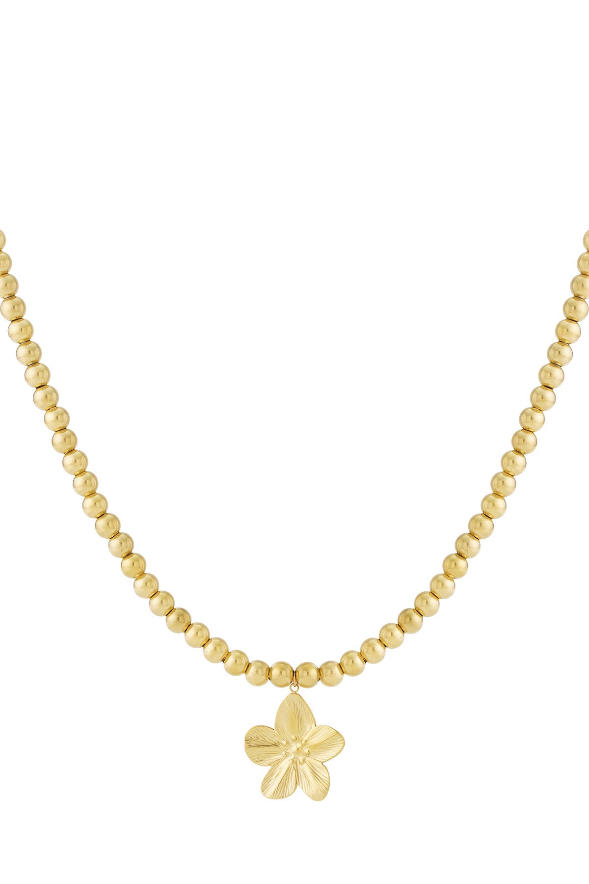 Kralen ketting met bloemen hanger in het goud