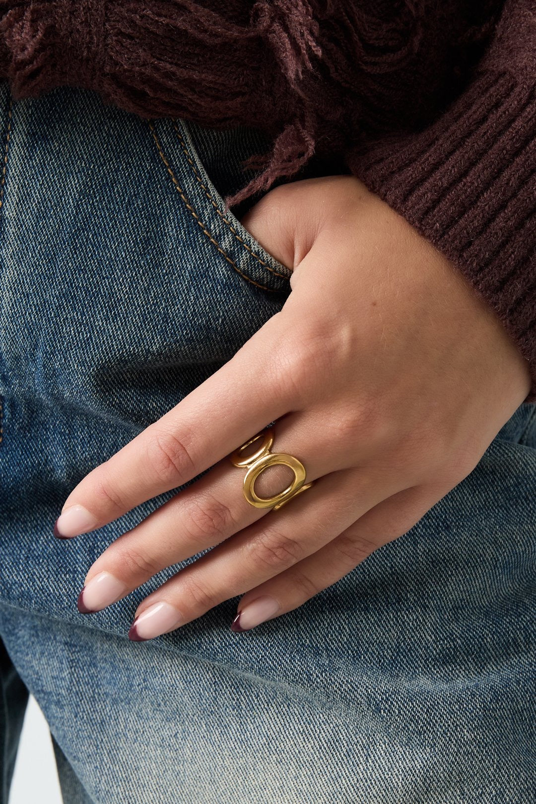 Statement ring met ovalen in het goud