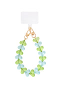 Telefoonkoord met gekleurde hartjes in groen en blauw