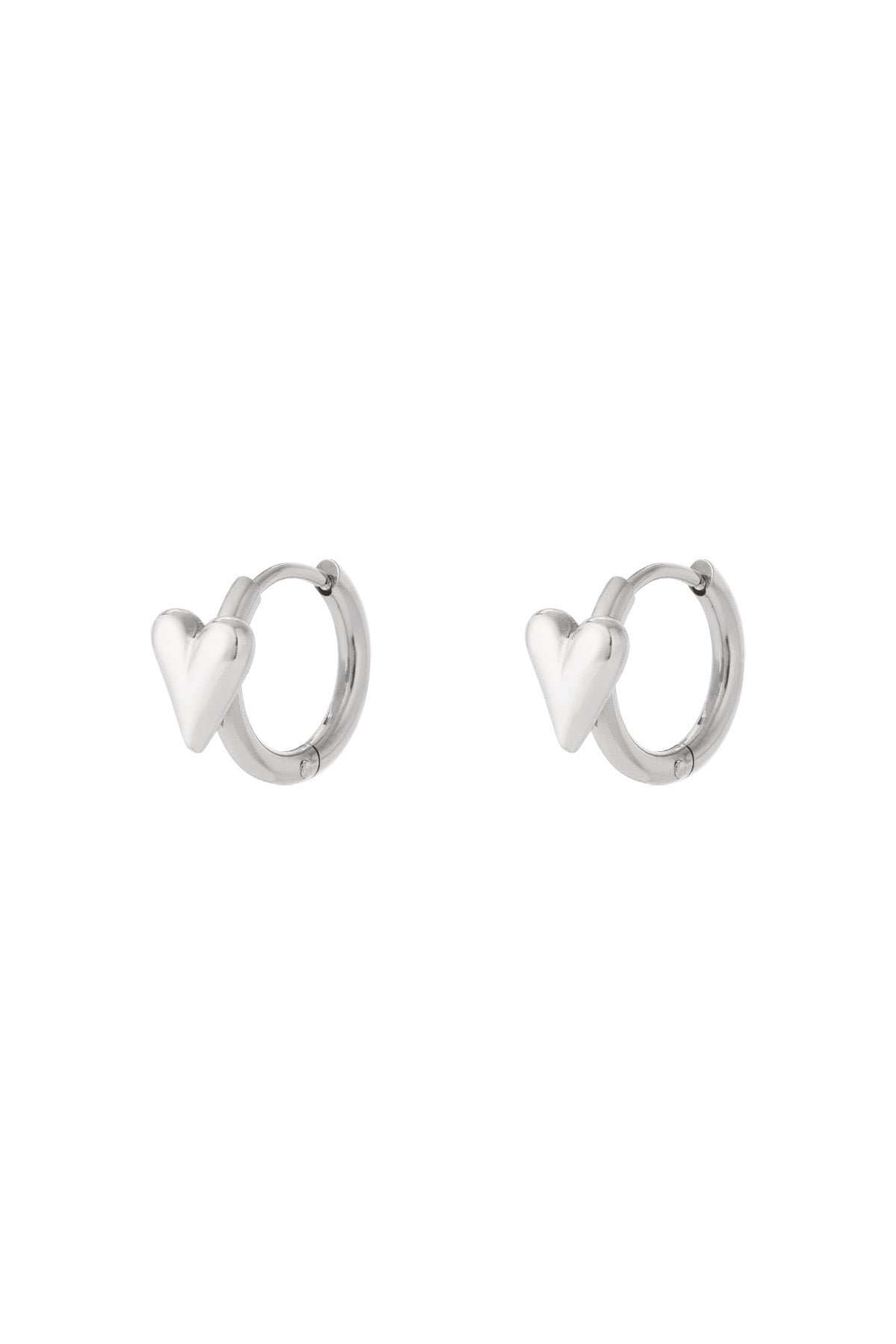 Kleine oorringen met hartjes erop in het zilver