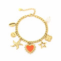 Bedelarmband zeester, hart, ster, klaver, smiley en schelp bedels goudkleurig
