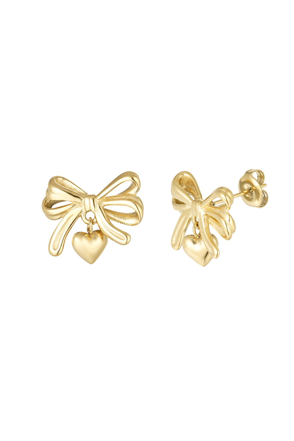 Oorstuds oorbellen goud van strik met hart hanger waterproof